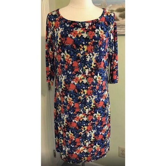 Rare Find! Lovely colorful Lucie Lu lined 3/4 sleeve midi dress - Picture 2 of 6